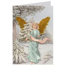 Victorian Angel with Fir Tree 3-D Christmas Card ~ England